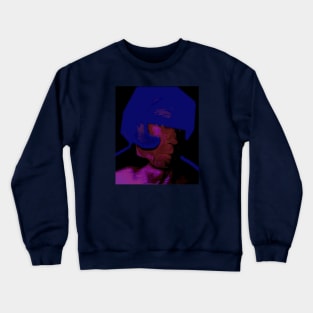 Digital collage, special processing. Strong guy in helmet. Protection, durable. Blue, red and violet. Crewneck Sweatshirt